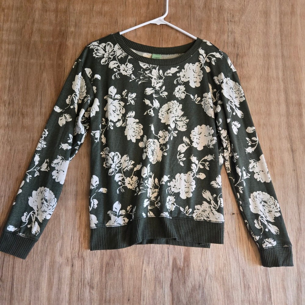 Floral Soft Lounge Set Olive Green Sweatshirt Joggers Small Honeydew Intimates